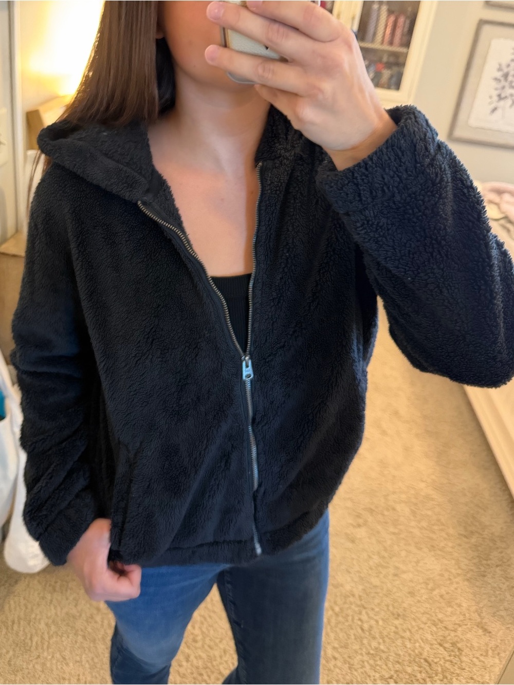 Abercrombie & Fitch Black Sherpa Hooded Zip Jacket